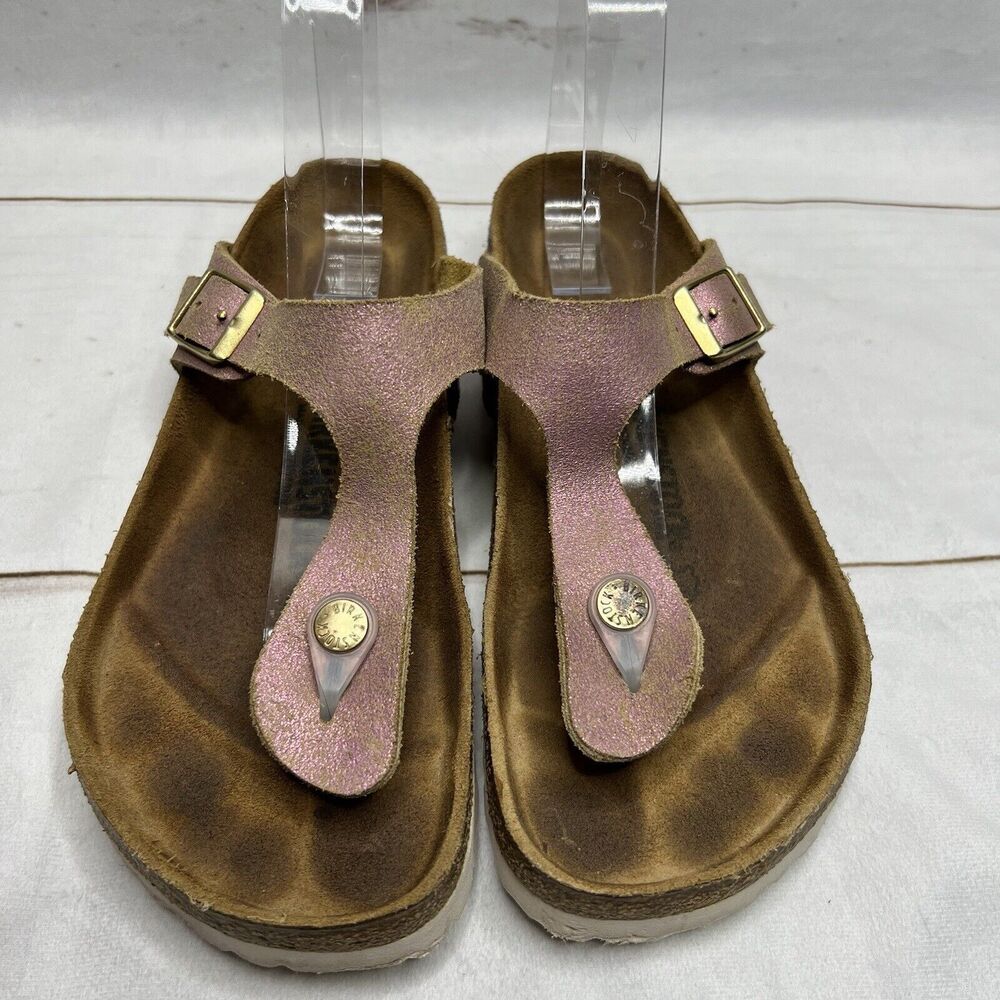 Birkenstock Gizeh Sandals Metallic Pink Color Slip On Thing Sandals Sz 7 - Picture 2 of 14